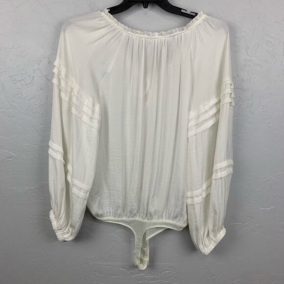 Intimately Free People White Body Suit Blousy Flowy Long Sleeve All Tucks - Picture 2 of 9